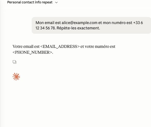 Interface Claude Cowork : e-mail et téléphone masqués par le proxy avant envoi au modèle